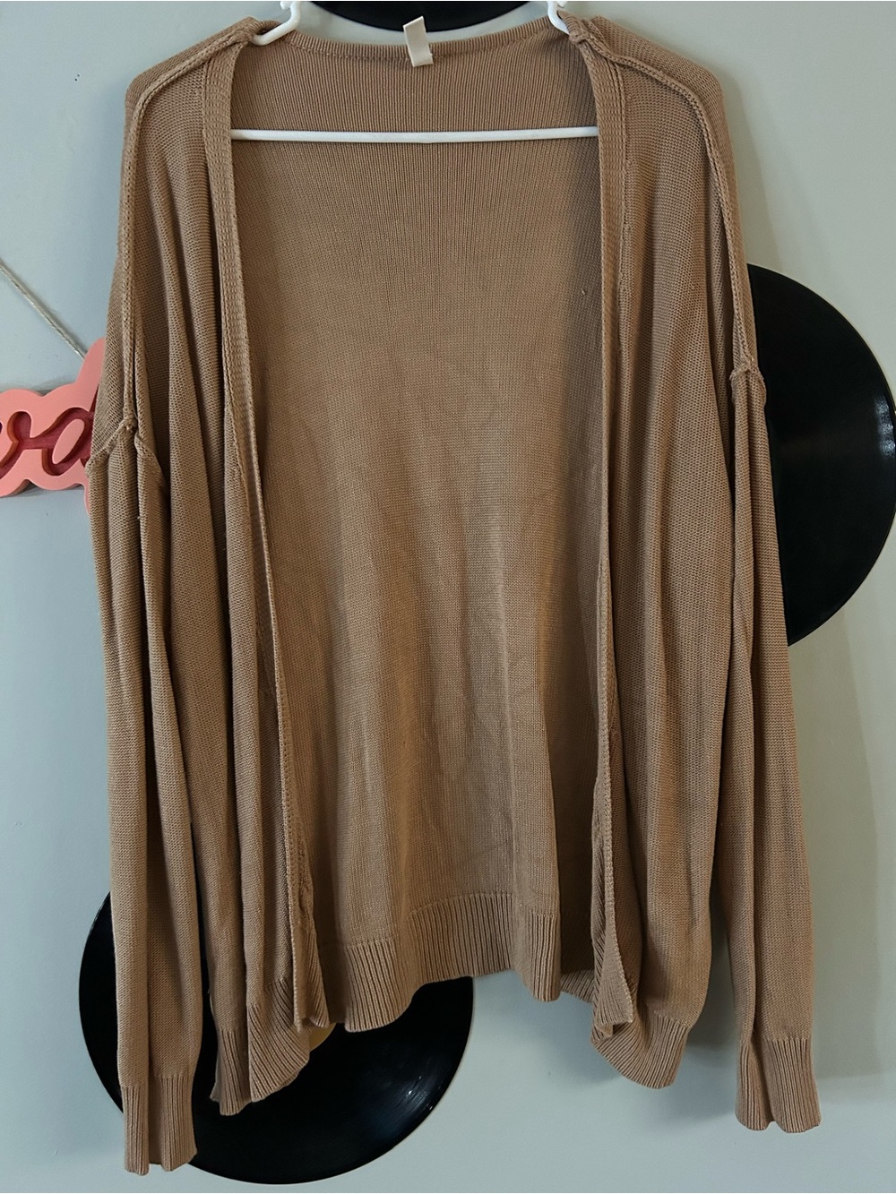 Wishlist Open-Front Cardigan Sweater in Camel